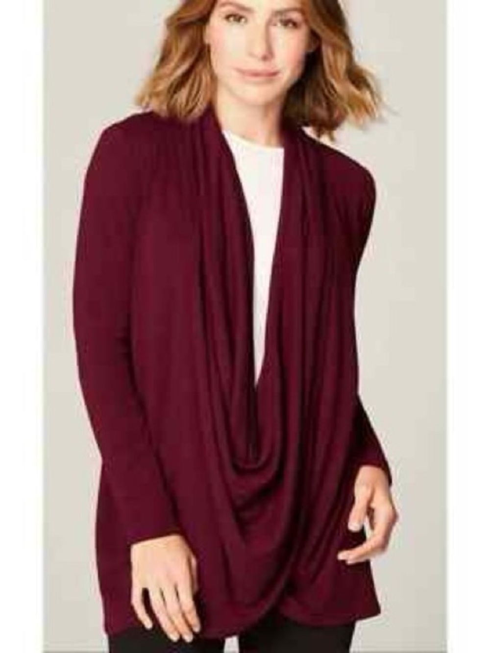 J. Jill Pure Jill Draped Two-Way Jacket Cardigan Size Medium Bordeaux